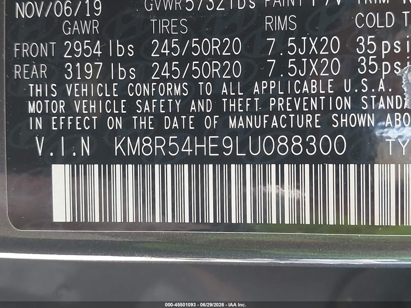 2020 Hyundai Palisade VIN KM8R54HE9LU088300 IAAI salvage auction — FRONT & REAR, Salvage - Greater Than 75% (Maryland), sold $3,450 on 2026-07-28 (photo 9)