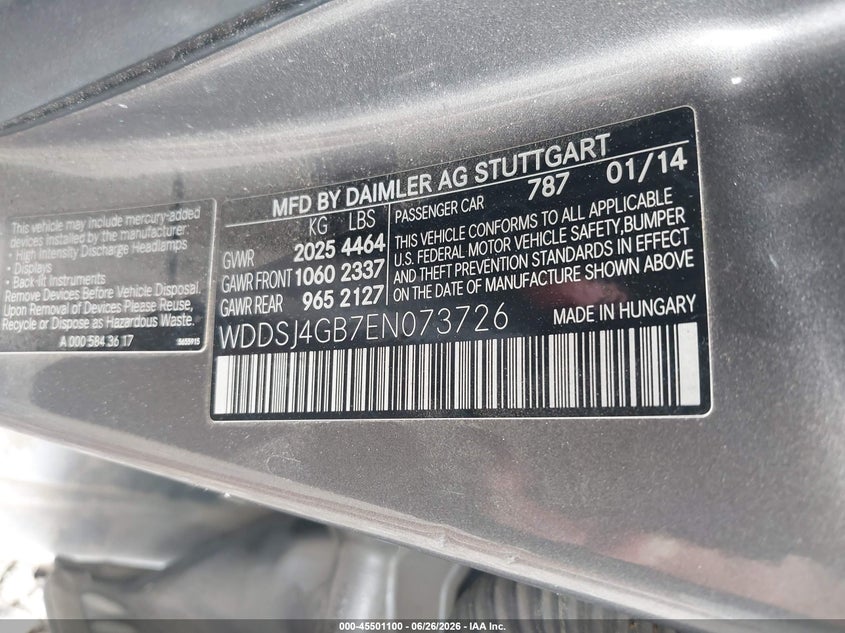 2014 Mercedes-benz Cla-klasse VIN WDDSJ4GB7EN073726 IAAI salvage auction — MECHANICAL, Clear (New York), sold $1,825 on 2026-07-28 (photo 9)
