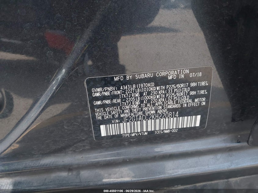 2019 Subaru Xv VIN JF2GTACC2KH220814 IAAI salvage auction — LEFT FRONT, Salvage Title, sold $3,000 on 2026-07-13 (photo 9)