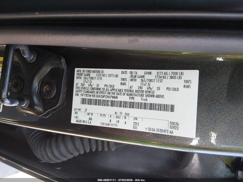 2016 Ford F-150 VIN 1FTEW1EGXGFD07666 IAAI salvage auction — SIDE, Salvage Title, sold $3,450 on 2026-09-06 (photo 9)