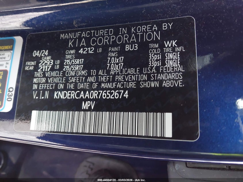 2024 Kia Seltos VIN KNDERCAA0R7652674 IAAI salvage auction — FRONT END, Salvage Title, sold $4,325 on 2026-07-15 (photo 9)