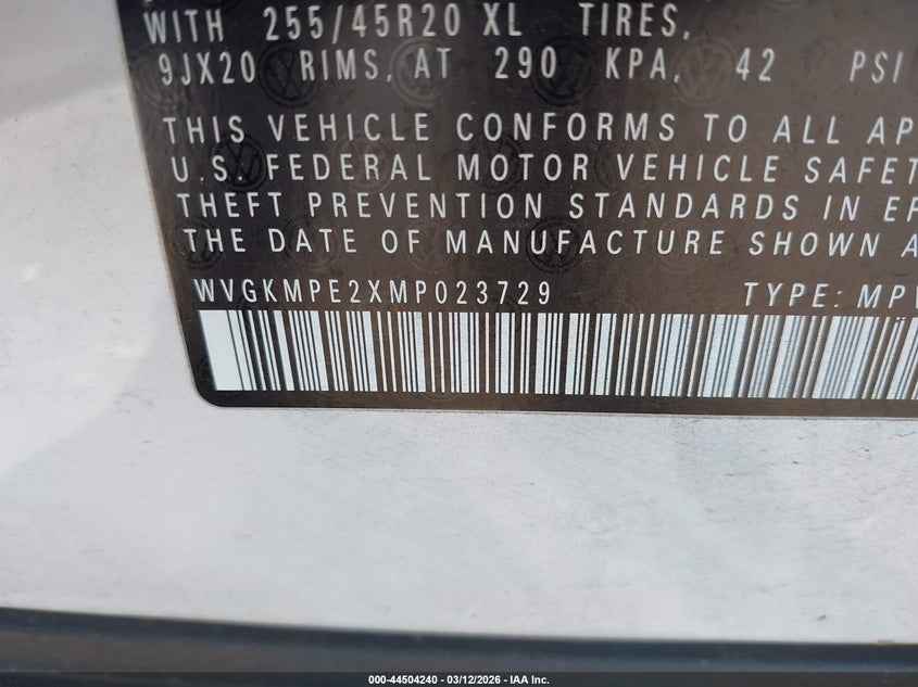 2021 Volkswagen Id.4 VIN WVGKMPE2XMP023729 IAAI salvage auction — FRONT END, Salvage Title, sold $4,150 on 2026-07-15 (photo 9)