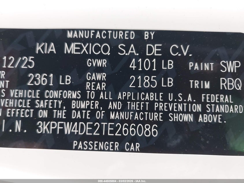 2026 Kia K4 VIN 3KPFW4DE2TE266086 IAAI salvage auction — FRONT END, Salvage (Virginia), sold $11,350 on 2026-07-27 (photo 9)