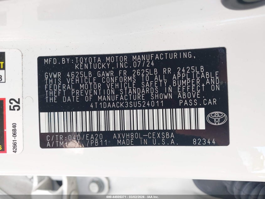 2025 Toyota Camry VIN 4T1DAACK3SU524011 IAAI salvage auction — REAR END, Salvage Title, sold $8,200 on 2026-08-01 (photo 9)