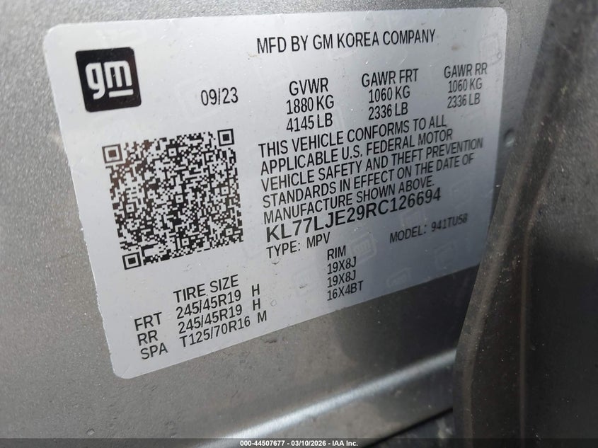 2024 Chevrolet Trax VIN KL77LJE29RC126694 IAAI salvage auction — FRONT END, Salvage Title, sold $8,900 on 2026-07-09 (photo 9)