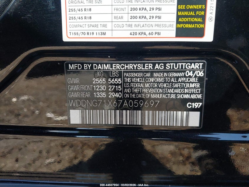2007 Mercedes-benz S class VIN WDDNG71X67A059697 IAAI salvage auction — FRONT END, Salvage (Idaho), sold $275 on 2026-07-22 (photo 9)