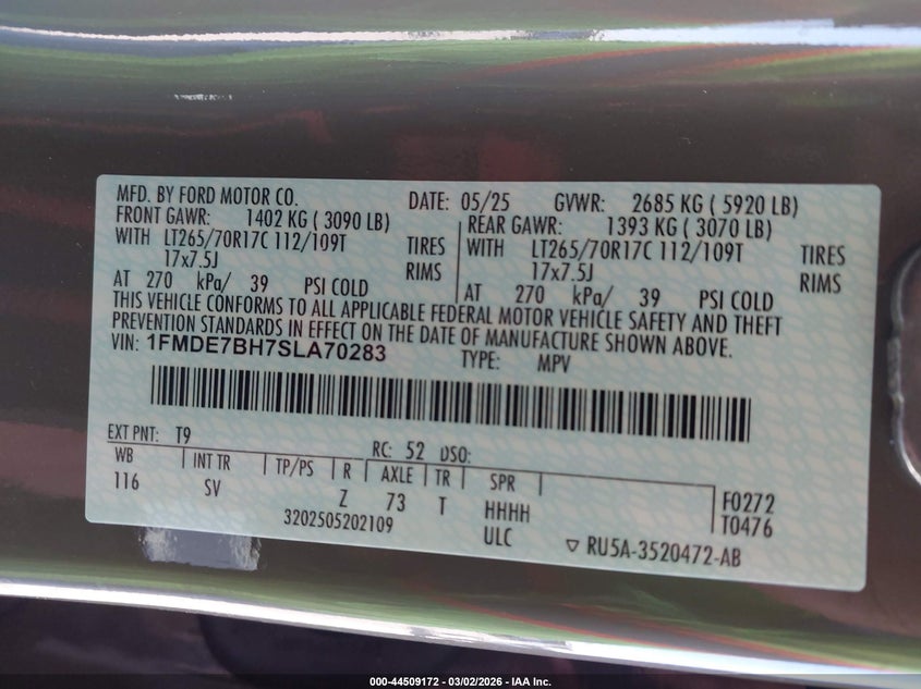 2025 Ford Bronco VIN 1FMDE7BH7SLA70283 IAAI salvage auction — FRONT END, Salvage Title, sold $16,925 on 2026-07-29 (photo 9)