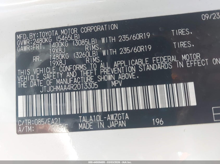 2024 Lexus RX 350 VIN JTJCHMAA4R2013305 IAAI salvage auction — Stripped, Clear (California), sold $32,500 on 2026-04-15 (photo 9)