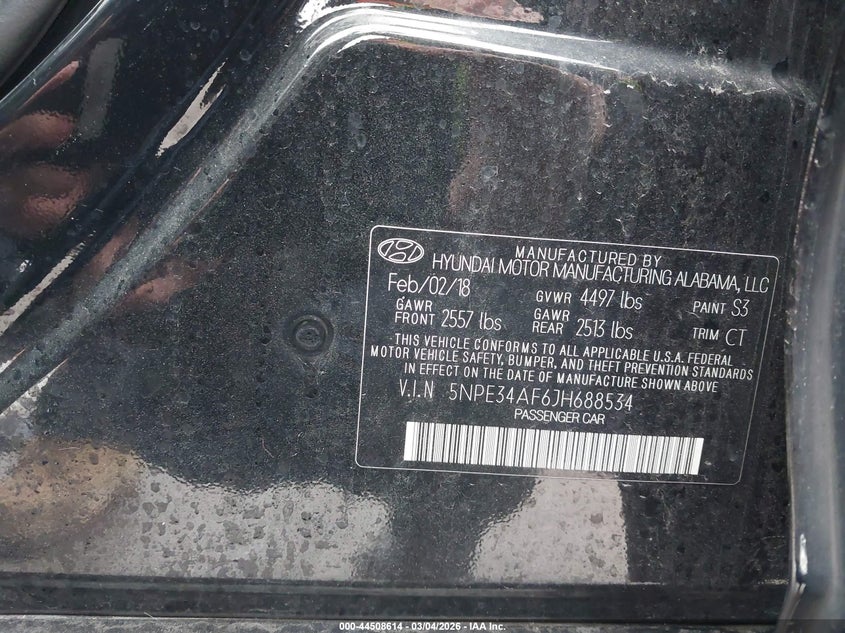 2018 Hyundai Sonata VIN 5NPE34AF6JH688534 IAAI salvage auction — RIGHT FRONT, Salvage (Illinois), sold $1,750 on 2026-07-31 (photo 9)