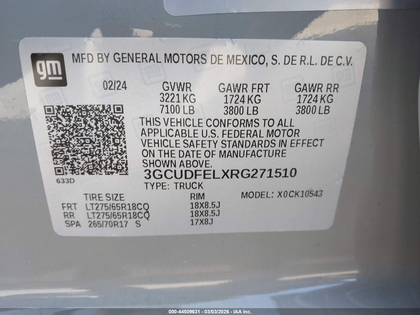 2024 Chevrolet Silverado 1500 VIN 3GCUDFELXRG271510 IAAI salvage auction — Side, Salvage (California), sold $10,400 on 2026-07-09 (photo 9)