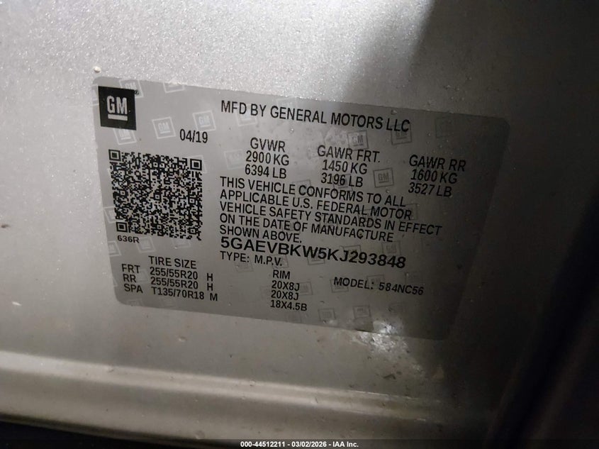 2019 Buick Enclave VIN 5GAEVBKW5KJ293848 IAAI salvage auction — FRONT END, Salvage Title, sold $2,100 on 2026-09-08 (photo 9)