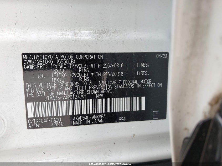 2023 Toyota Rav 4 VIN JTMAB3FV4PD134791 IAAI salvage auction — FRONT END, Salvage Title, sold $12,400 on 2026-07-17 (photo 9)