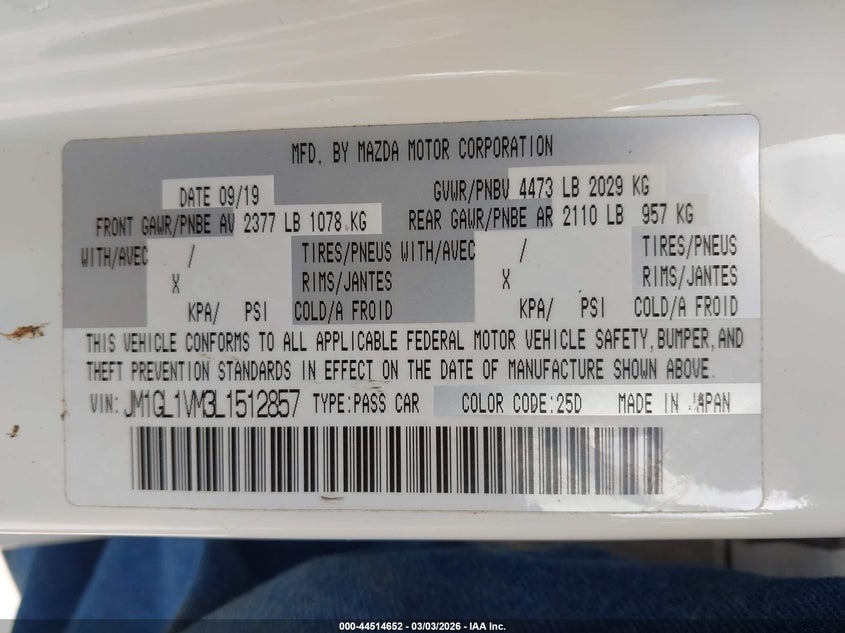 2020 Mazda 6 VIN JM1GL1VM3L1512857 IAAI salvage auction — LEFT SIDE, Salvage (Utah), sold $1,025 on 2026-07-14 (photo 9)