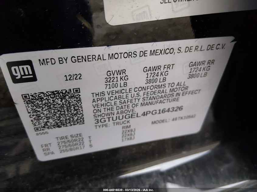 2023 Gmc SIERRA VIN 3GTUUGEL4PG164326 IAAI salvage auction — SIDE, Salvage Title, sold $16,200 on 2026-07-09 (photo 9)