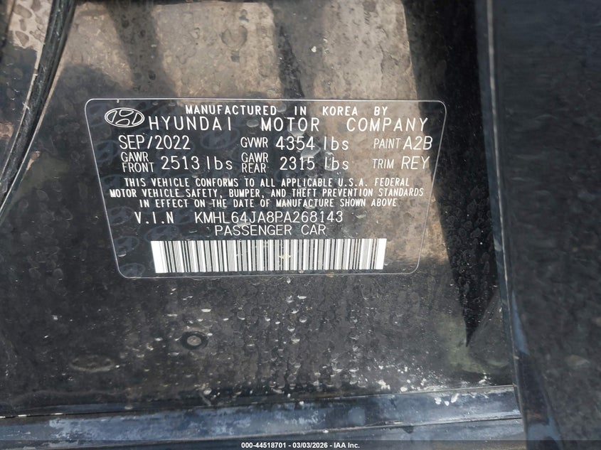 2023 Hyundai Sonata VIN KMHL64JA8PA268143 IAAI salvage auction — UNDERCARRIAGE, Salvage Title, sold $5,150 on 2026-07-22 (photo 9)