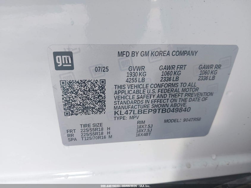 2026 Buick Envista VIN KL47LBEP9TB049840 IAAI salvage auction — FRONT END, Clear (Oklahoma), sold $7,825 on 2026-07-08 (photo 9)