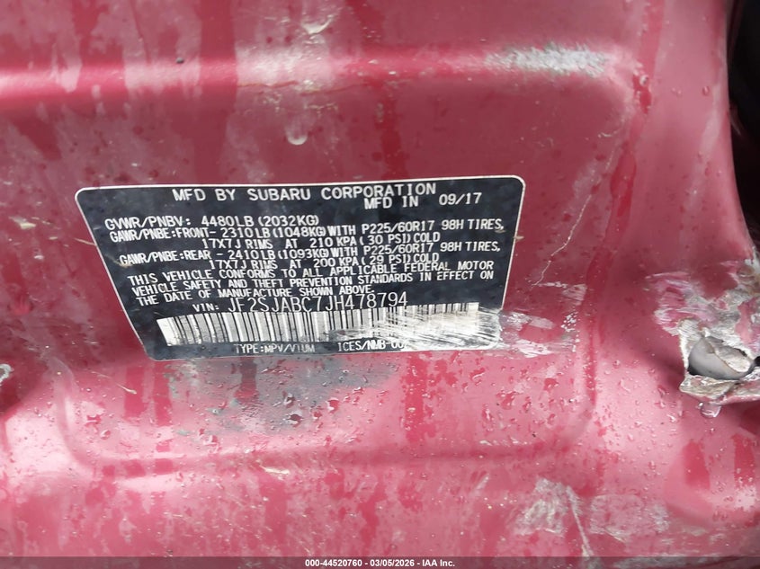 2018 Subaru Forester VIN JF2SJABC7JH478794 IAAI salvage auction — LEFT SIDE, Salvage (Pennsylvania), sold $150 on 2026-07-21 (photo 9)