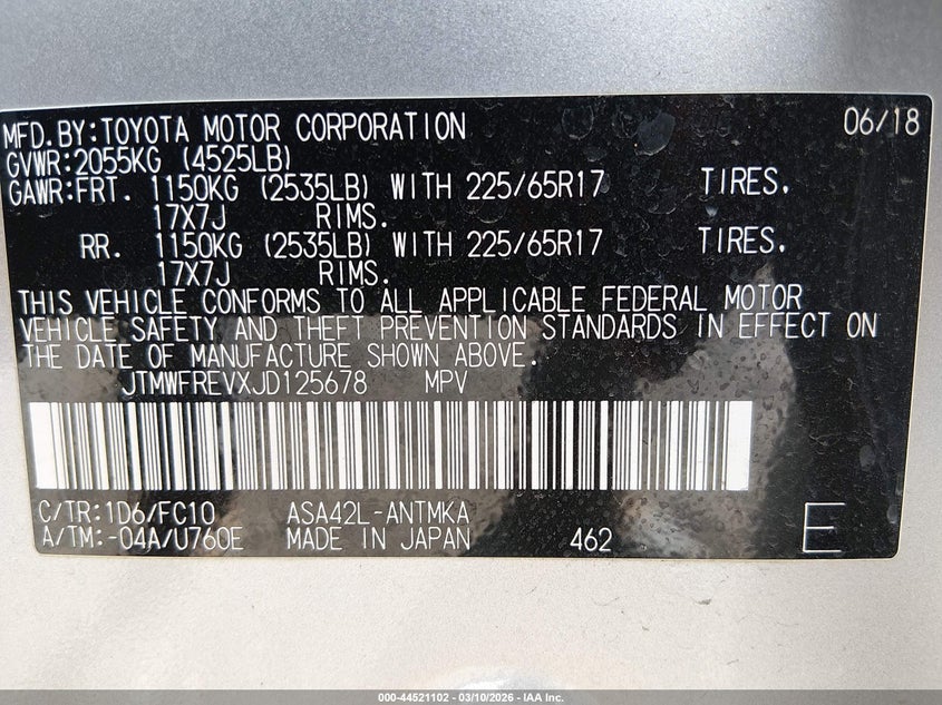 2018 Toyota Rav 4 VIN JTMWFREVXJD125678 IAAI salvage auction — FRONT END, Salvage Title, sold $6,000 on 2026-07-29 (photo 9)