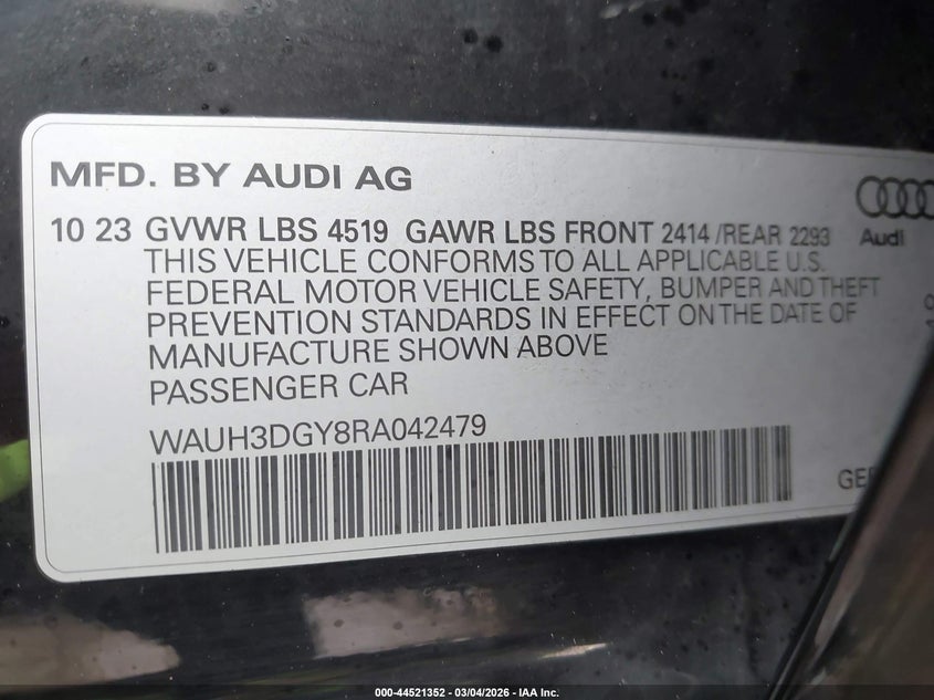 2024 Audi S3 VIN WAUH3DGY8RA042479 IAAI salvage auction — LEFT SIDE, Salvage (Kansas), sold $18,800 on 2026-07-08 (photo 9)
