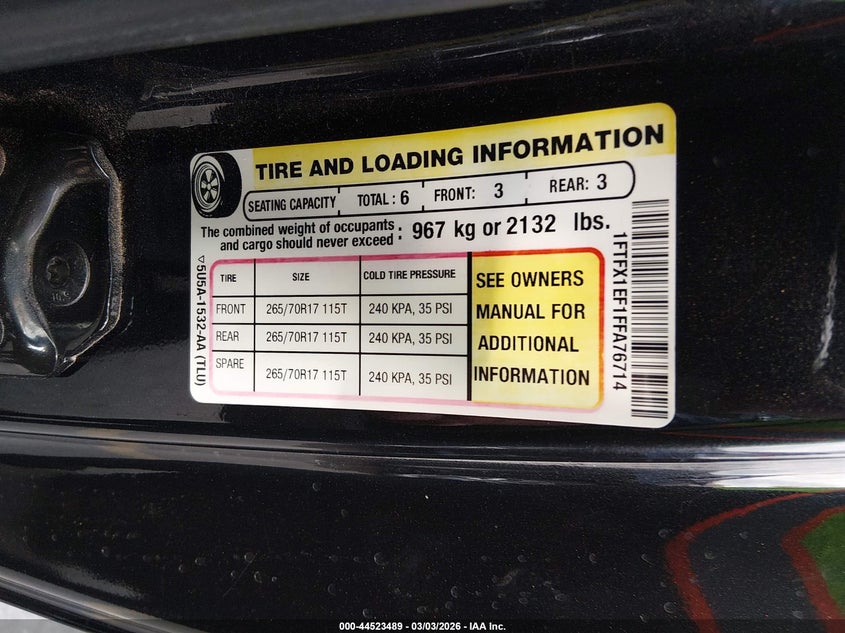 2015 Ford F-150 VIN 1FTFX1EF1FFA76714 IAAI salvage auction — FRONT END, Salvage (Utah), sold $6,650 on 2026-07-09 (photo 9)