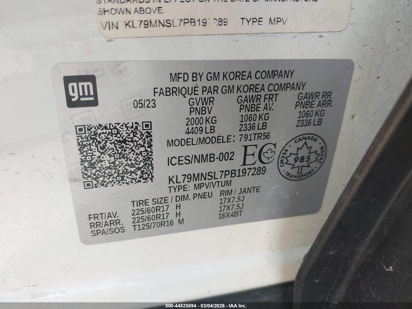 2023 Chevrolet Trailblazer VIN KL79MNSL7PB197289 IAAI salvage auction — LEFT FRONT, Salvage (Michigan), sold $4,000 on 2026-07-20 (photo 9)