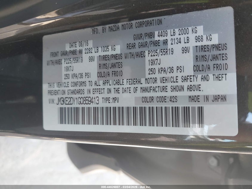 2016 Mazda Cx-5 VIN JM3KE2DY1G0859413 IAAI salvage auction — FRONT END, Salvage Title, sold $2,450 on 2026-07-15 (photo 9)