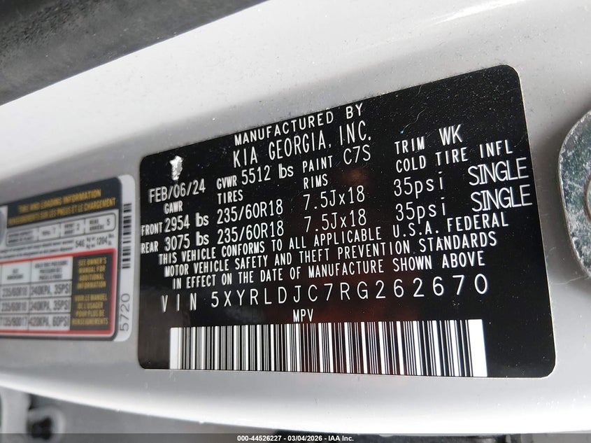 2024 Kia Sorento VIN 5XYRLDJC7RG262670 IAAI salvage auction — FRONT END, Salvage Title, sold $7,600 on 2026-07-15 (photo 9)