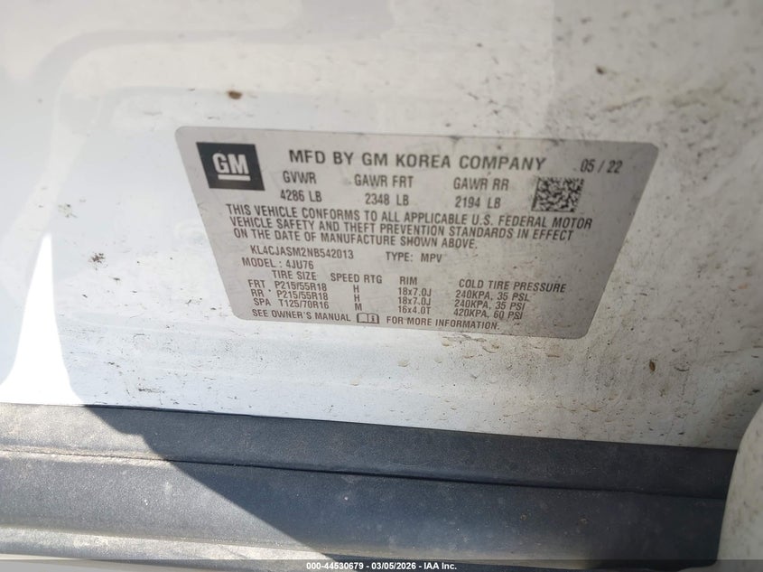 2022 Buick Encore VIN KL4CJASM2NB542013 IAAI salvage auction — RIGHT SIDE, Original (Kentucky), sold $3,550 on 2026-07-07 (photo 9)