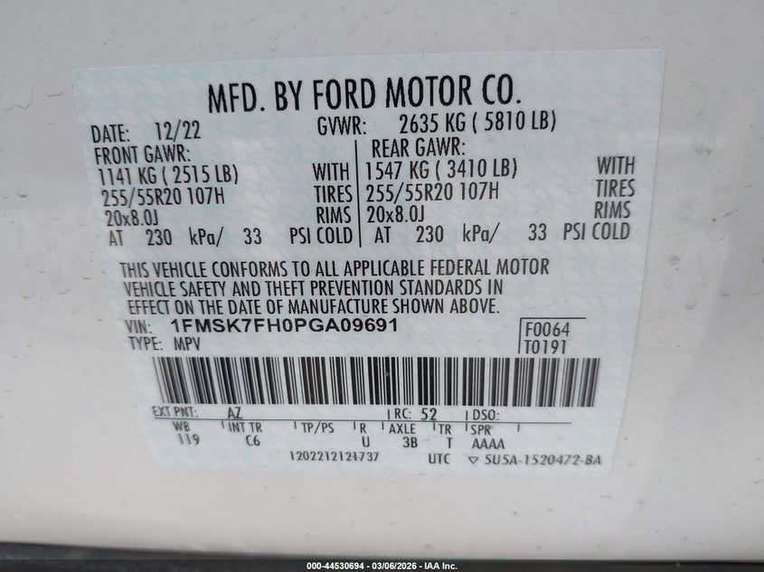 2023 Ford Explorer VIN 1FMSK7FH0PGA09691 IAAI salvage auction — REAR END, Salvage Title, sold $8,400 on 2026-07-29 (photo 9)