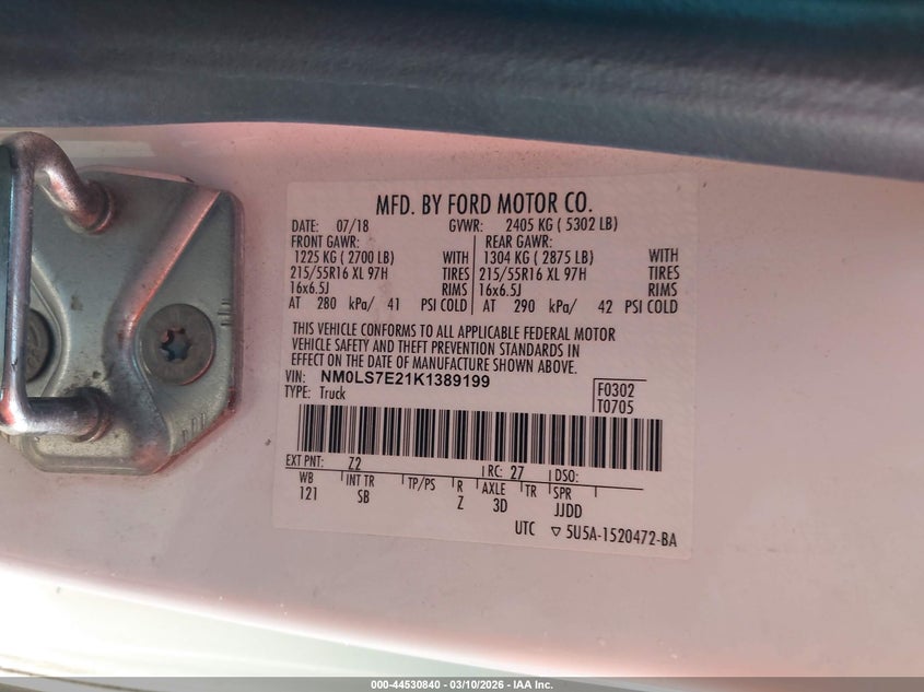 2019 Ford Transit VIN NM0LS7E21K1389199 IAAI salvage auction — LEFT REAR, Salvage Title, sold $5,900 on 2026-07-29 (photo 9)