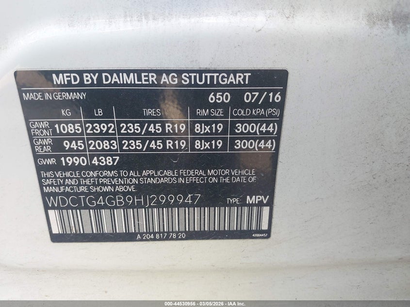 2017 Mercedes-benz Gla-klasse VIN WDCTG4GB9HJ299947 IAAI salvage auction — LEFT SIDE, Salvage (Mississippi), sold $3,575 on 2026-08-06 (photo 9)