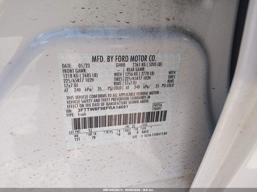 2023 Ford Maverick VIN 3FTTW8F98PRA14691 IAAI salvage auction — FRONT & REAR, Salvage Title, sold $8,900 on 2026-07-28 (photo 9)