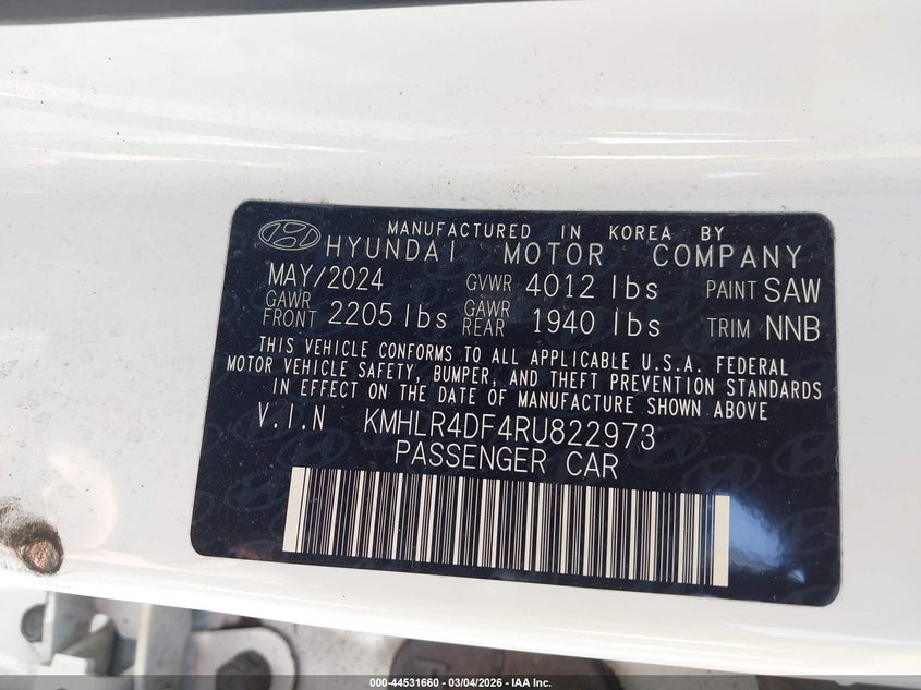 2024 Hyundai Elantra VIN KMHLR4DF4RU822973 IAAI salvage auction — BIO HAZARD, Salvage (Arkansas), sold $5,800 on 2026-07-29 (photo 9)