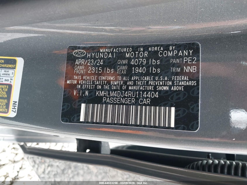 2024 Hyundai Elantra VIN KMHLM4DJ4RU114404 IAAI salvage auction — FRONT END, Original (Kentucky), sold $4,600 on 2026-07-21 (photo 9)
