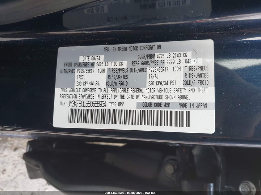 2025 Mazda Cx-5 VIN JM3KFBCL5S0566934 IAAI salvage auction — REAR END, Salvage (Pennsylvania), sold $7,500 on 2026-08-02 (photo 9)