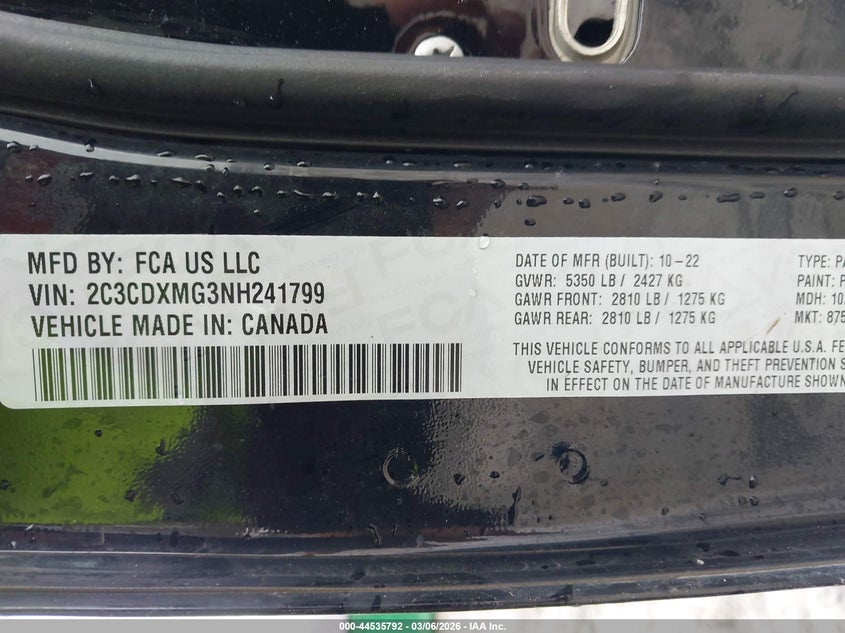 2022 Dodge Charger VIN 2C3CDXMG3NH241799 IAAI salvage auction — FRONT END, Mv-907A (New York), sold $9,900 on 2026-07-28 (photo 9)