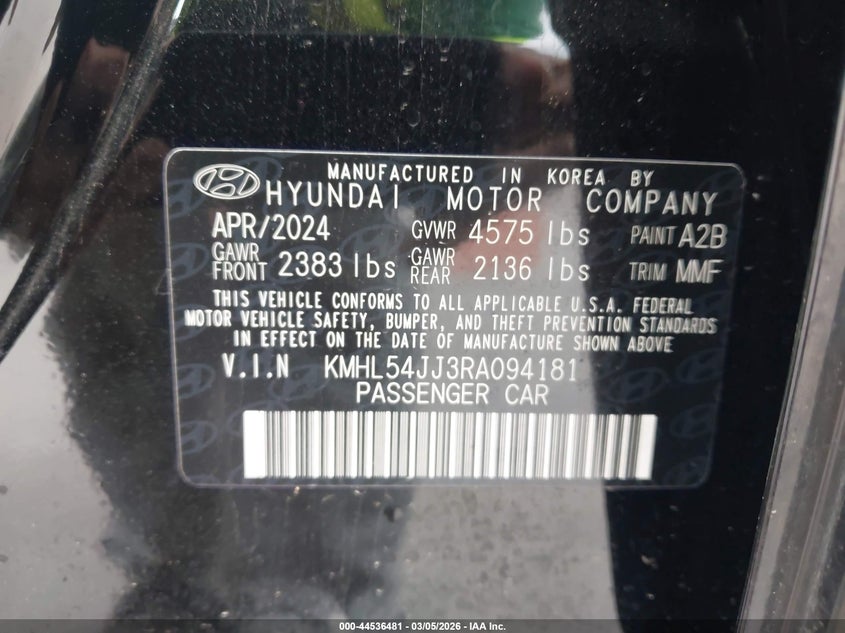 2024 Hyundai Sonata VIN KMHL54JJ3RA094181 IAAI salvage auction — LEFT FRONT, Salvage (Missouri), sold $5,800 on 2026-07-30 (photo 9)