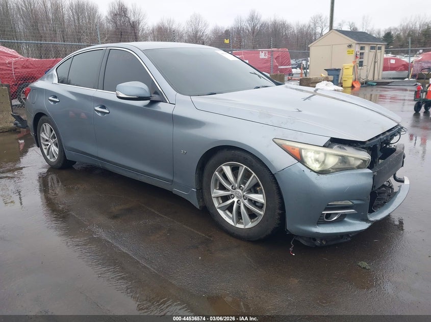 2014 Infiniti Q50 VIN JN1BV7AP8EM674558 IAAI salvage auction — FRONT END, Salvage Title, sold $1,550 on 2026-07-09 (photo 1)