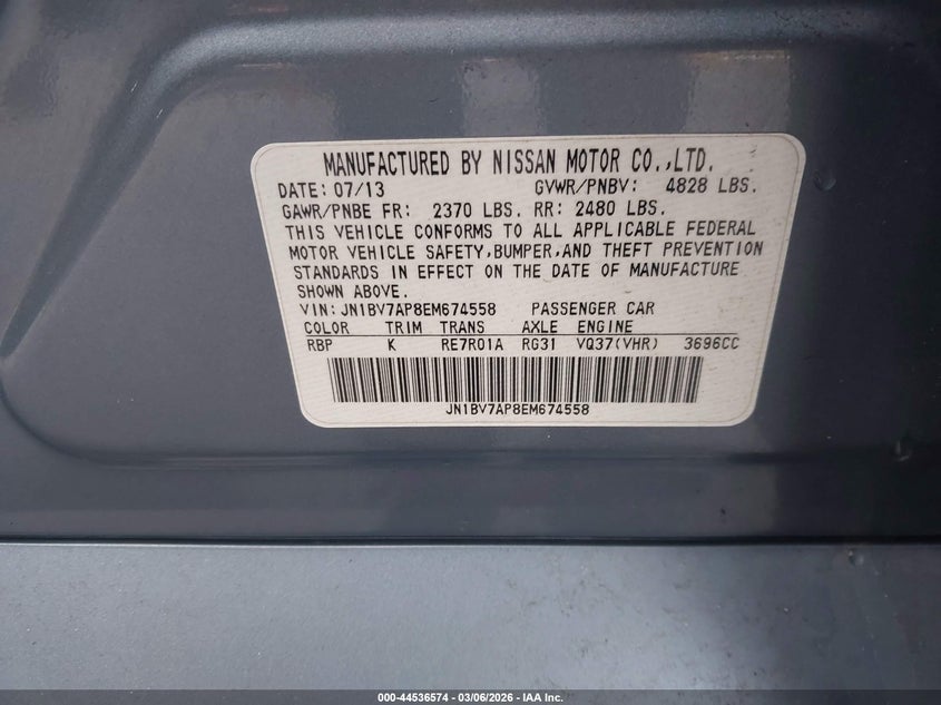 2014 Infiniti Q50 VIN JN1BV7AP8EM674558 IAAI salvage auction — FRONT END, Salvage Title, sold $1,550 on 2026-07-09 (photo 9)