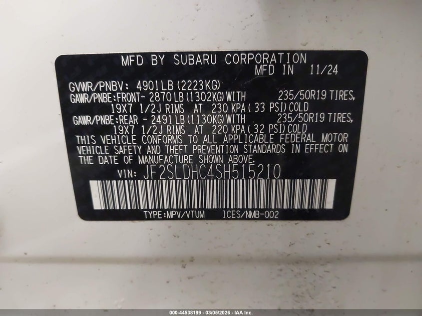 2025 Subaru Forester VIN JF2SLDHC4SH515210 IAAI salvage auction — LEFT REAR, Salvage (Minnesota), sold $7,650 on 2026-07-28 (photo 9)