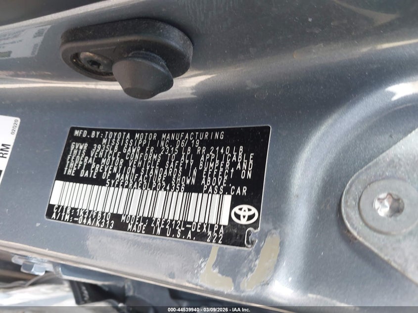 2020 Toyota Corolla VIN 5YFEPRAE0LP024356 IAAI salvage auction — LEFT SIDE, Salvage Title, sold $2,750 on 2026-07-16 (photo 9)