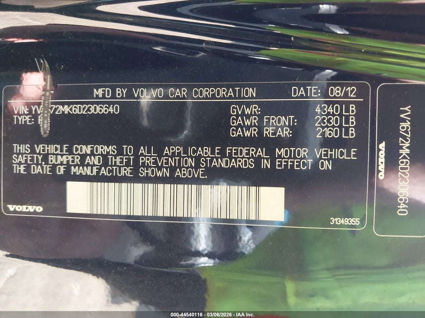 2013 Volvo C30 VIN YV1672MK6D2306640 IAAI salvage auction — FRONT END, Salvage Title, sold $25 on 2026-07-29 (photo 9)