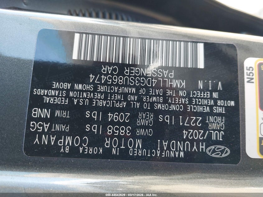 2025 Hyundai Elantra VIN KMHLL4DG3SU865474 IAAI salvage auction — UNKNOWN, Salvage (Idaho), sold $4,550 on 2026-07-28 (photo 9)