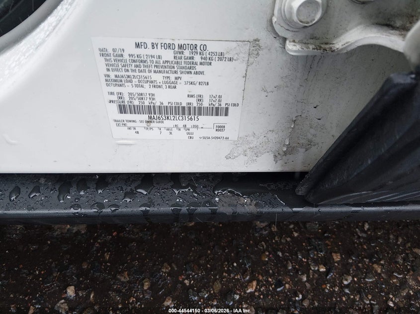 2020 Ford Ecosport VIN MAJ6S3KL2LC315615 IAAI salvage auction — FRONT END, Salvage Title, sold $800 on 2026-07-21 (photo 9)