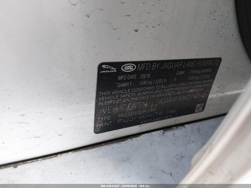 2019 Jaguar Xe VIN SAJAR4FX9KCP47542 IAAI salvage auction — LEFT SIDE, Clear (Oklahoma), sold $2,200 on 2026-07-15 (photo 9)