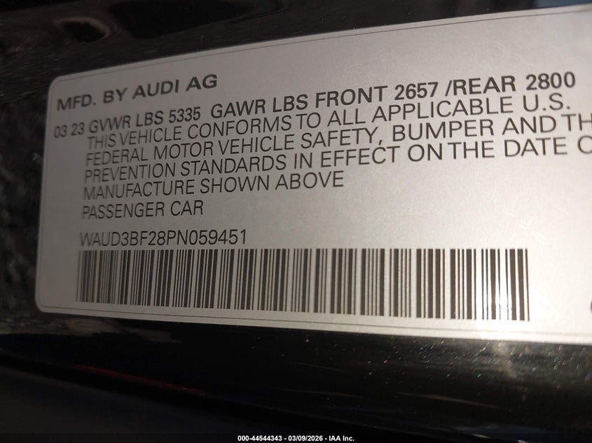 2023 Audi A6 VIN WAUD3BF28PN059451 IAAI salvage auction — FRONT END, Salvage (New Jersey), sold $12,500 on 2026-07-13 (photo 9)
