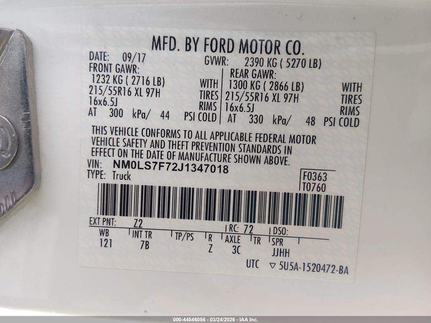 2018 Ford Transit VIN NM0LS7F72J1347018 IAAI salvage auction — FRONT END, Wait Title, sold $7,400 on 2026-07-17 (photo 9)