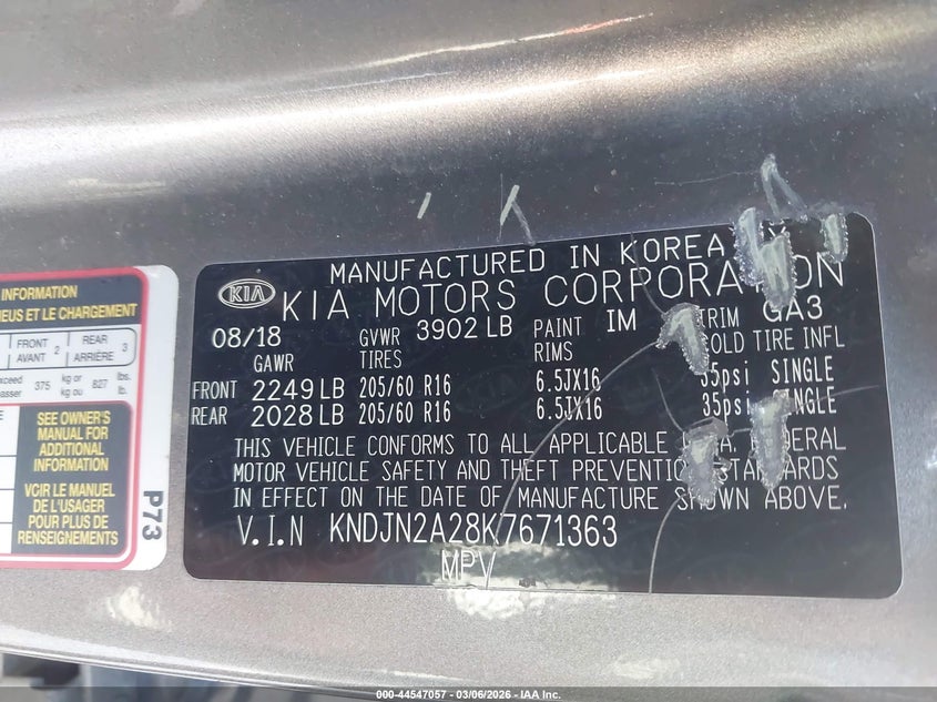 2019 Kia Soul VIN KNDJN2A28K7671363 IAAI salvage auction — FRONT & REAR, Salvage (Kentucky), sold $575 on 2026-07-15 (photo 9)