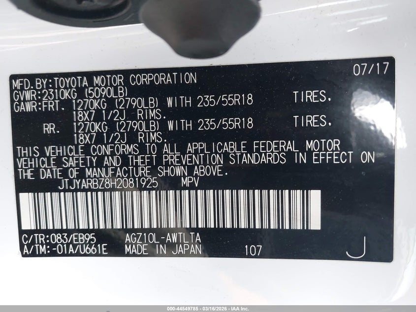 2017 Lexus Nx VIN JTJYARBZ8H2081925 IAAI salvage auction — FRONT END, Original (Texas), sold $7,000 on 2026-07-28 (photo 9)