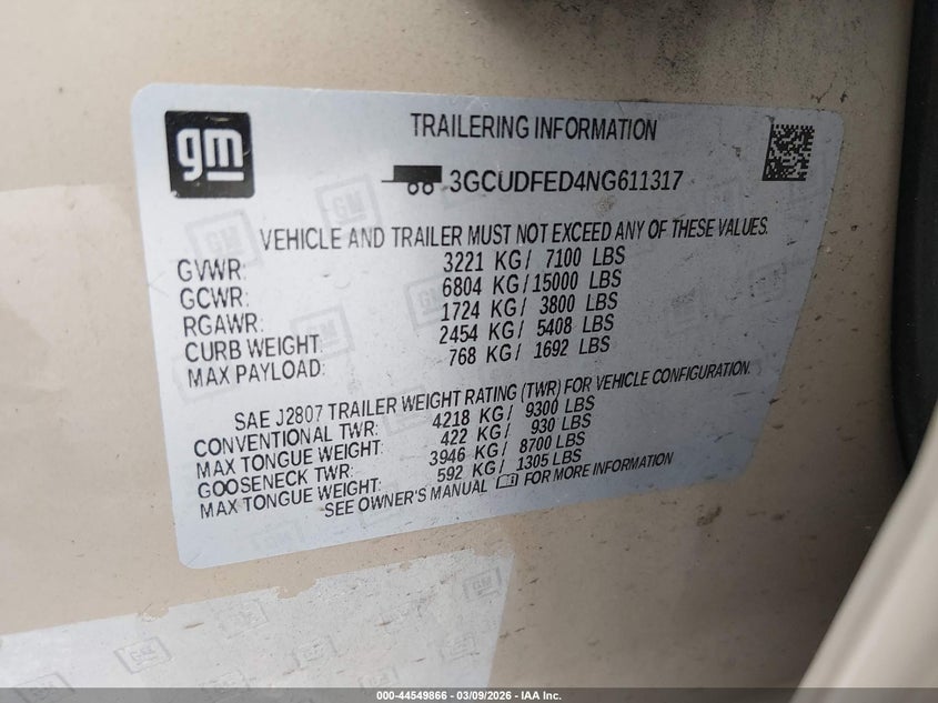 2022 Chevrolet Silverado VIN 3GCUDFED4NG611317 IAAI salvage auction — LEFT FRONT, Original (Texas), sold $14,000 on 2026-08-01 (photo 9)